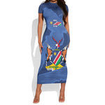 Afro Cricket Namibia Custom Short Sleeve Bodycon Dress Go Eagles Est 1992 - African Pride