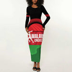 Afro Cricket Malawi Custom Long Sleeve Bodycon Dress Go Champions Flag Style - African Pride