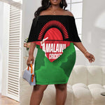 Afro Cricket Malawi Custom Off Shoulder Short Dress Go Champions Flag Style - African Pride