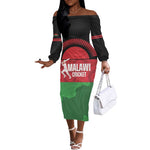 Afro Cricket Malawi Custom Off The Shoulder Long Sleeve Dress Go Champions Flag Style - African Pride