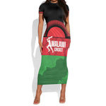 Afro Cricket Malawi Custom Short Sleeve Bodycon Dress Go Champions Flag Style - African Pride