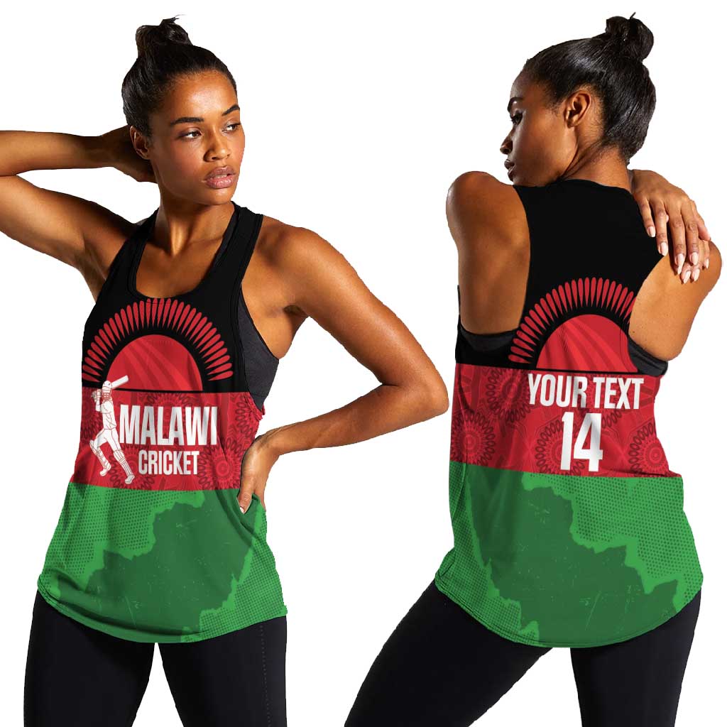 Afro Cricket Malawi Custom Women Racerback Tank Go Champions Flag Style - African Pride