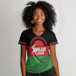 Afro Cricket Malawi Custom Women V-Neck T-Shirt Go Champions Flag Style - African Pride
