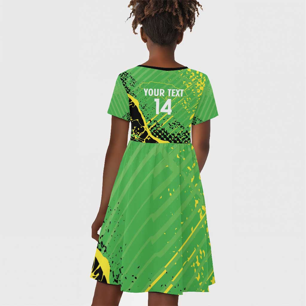 Custom Jamaica Football Kid Short Sleeve Dress Come On Reggae Boyz Red-billed streamertail - African Pride