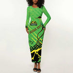 Custom Jamaica Football Long Sleeve Bodycon Dress Come On Reggae Boyz Red-billed streamertail - African Pride