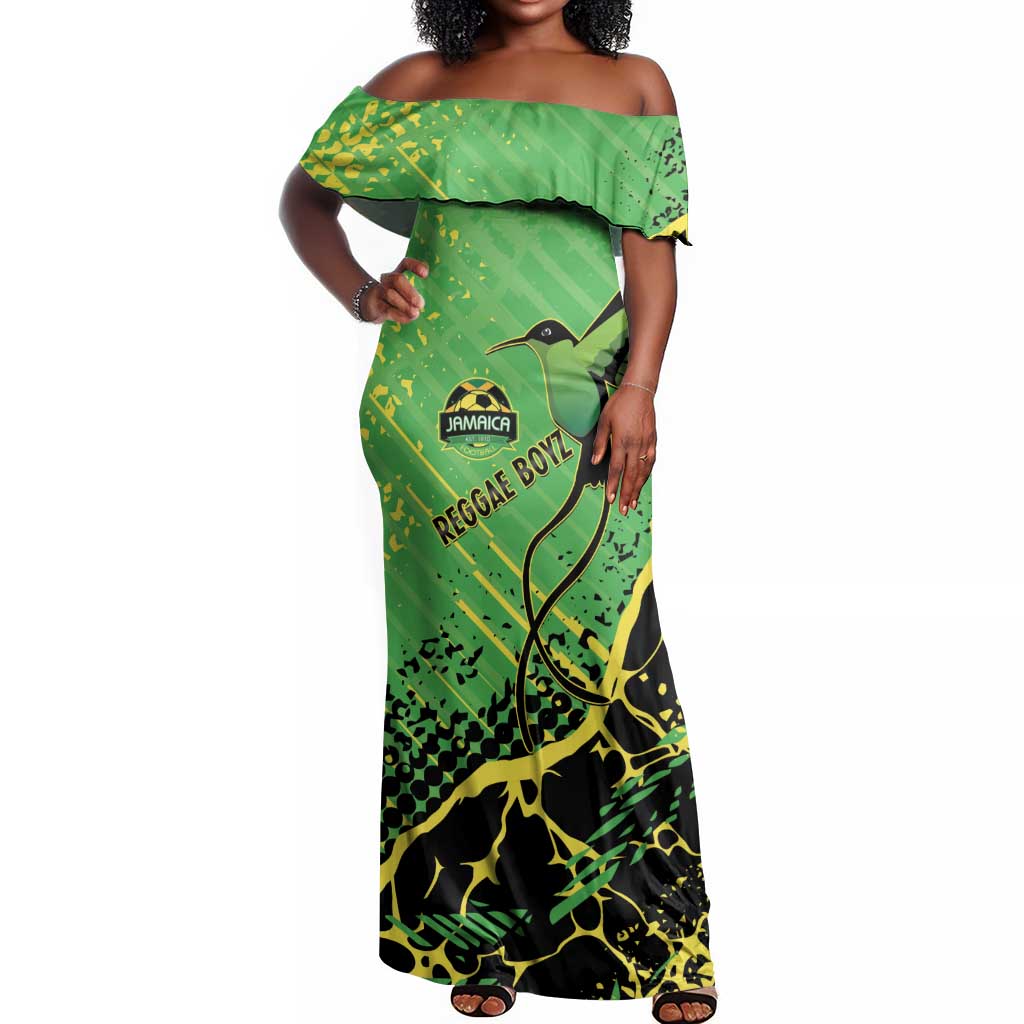 Custom Jamaica Football Off Shoulder Maxi Dress Come On Reggae Boyz Red-billed streamertail - African Pride