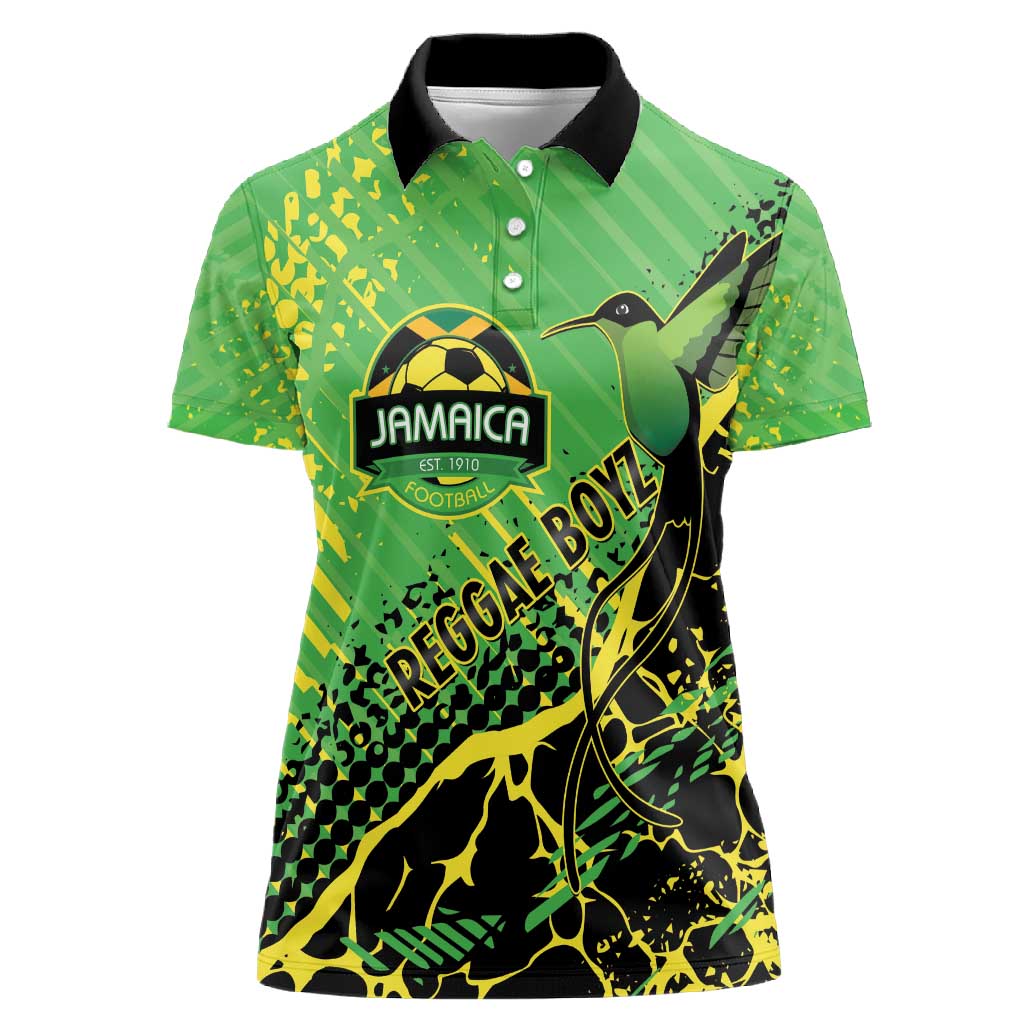 Custom Jamaica Football Women Polo Shirt Come On Reggae Boyz Red-billed streamertail - African Pride