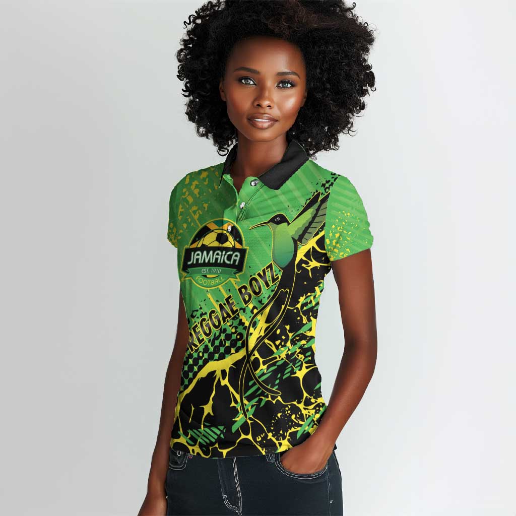 Custom Jamaica Football Women Polo Shirt Come On Reggae Boyz Red-billed streamertail - African Pride