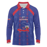Custom Haiti Football Long Sleeve Polo Shirt Les Grenadiers Veve Vodou Blue - African Pride