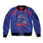Custom Haiti Football Sleeve Zip Bomber Jacket Les Grenadiers Veve Vodou Blue - African Pride