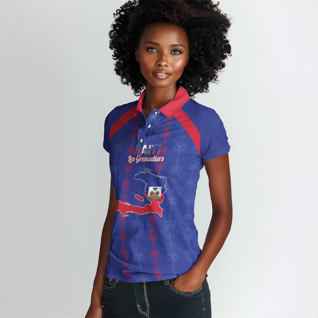Custom Haiti Football Women Polo Shirt Les Grenadiers Veve Vodou Blue - African Pride