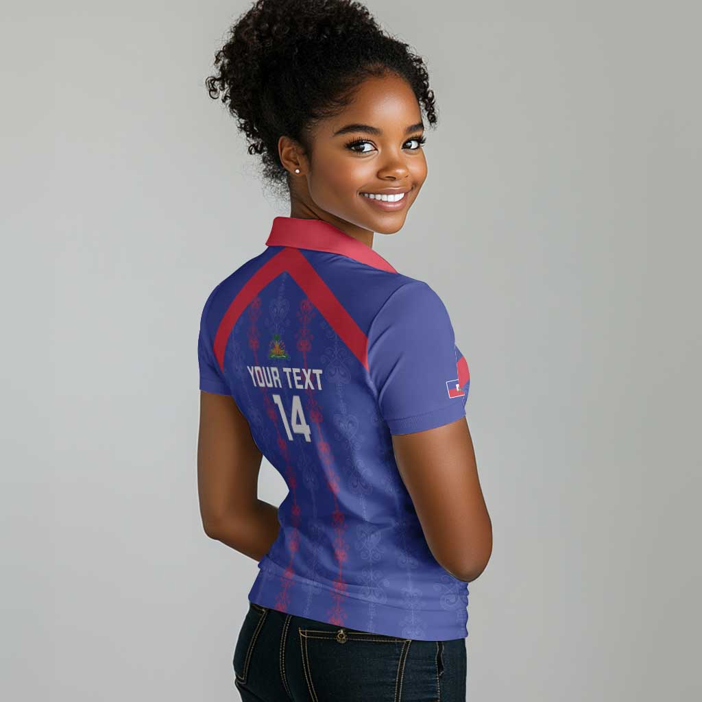 Custom Haiti Football Women Polo Shirt Les Grenadiers Veve Vodou Blue - African Pride