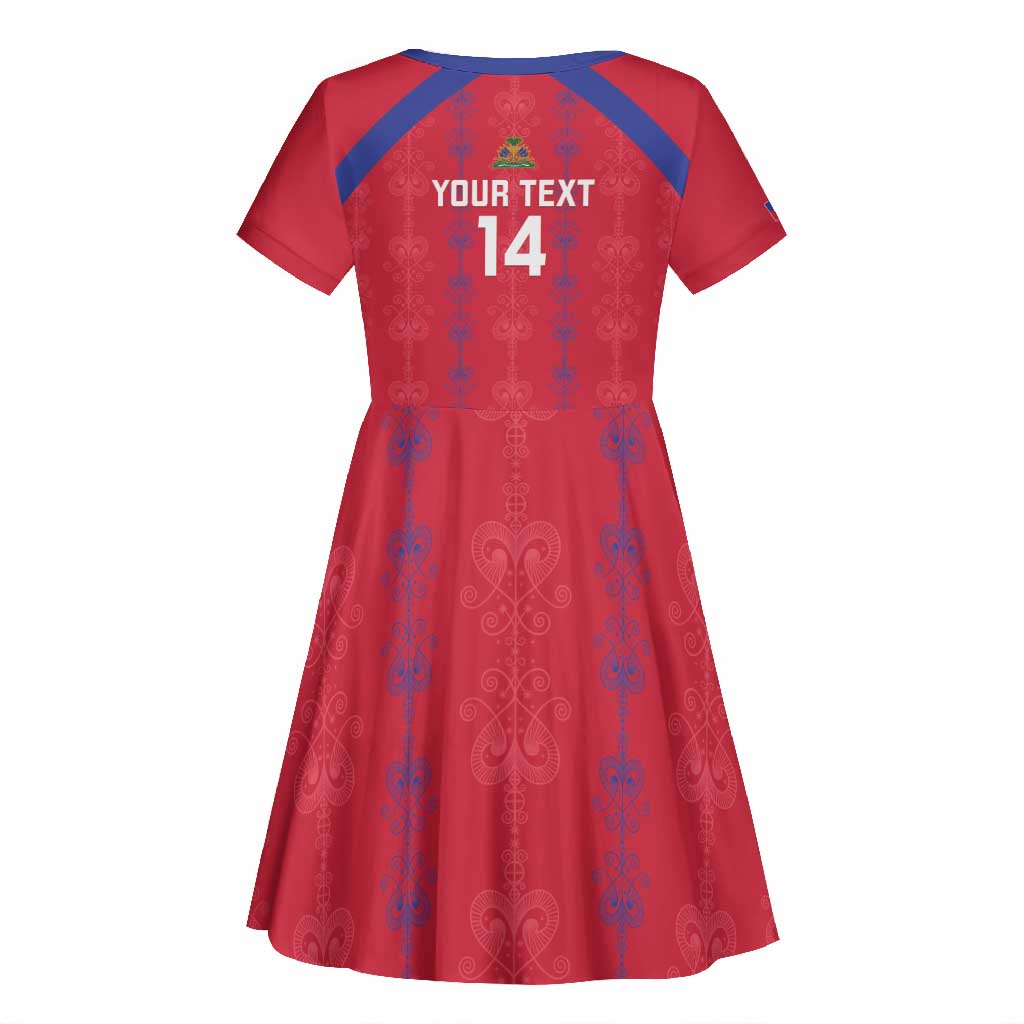 Custom Haiti Football Kid Short Sleeve Dress Les Grenadiers Veve Vodou Red - African Pride