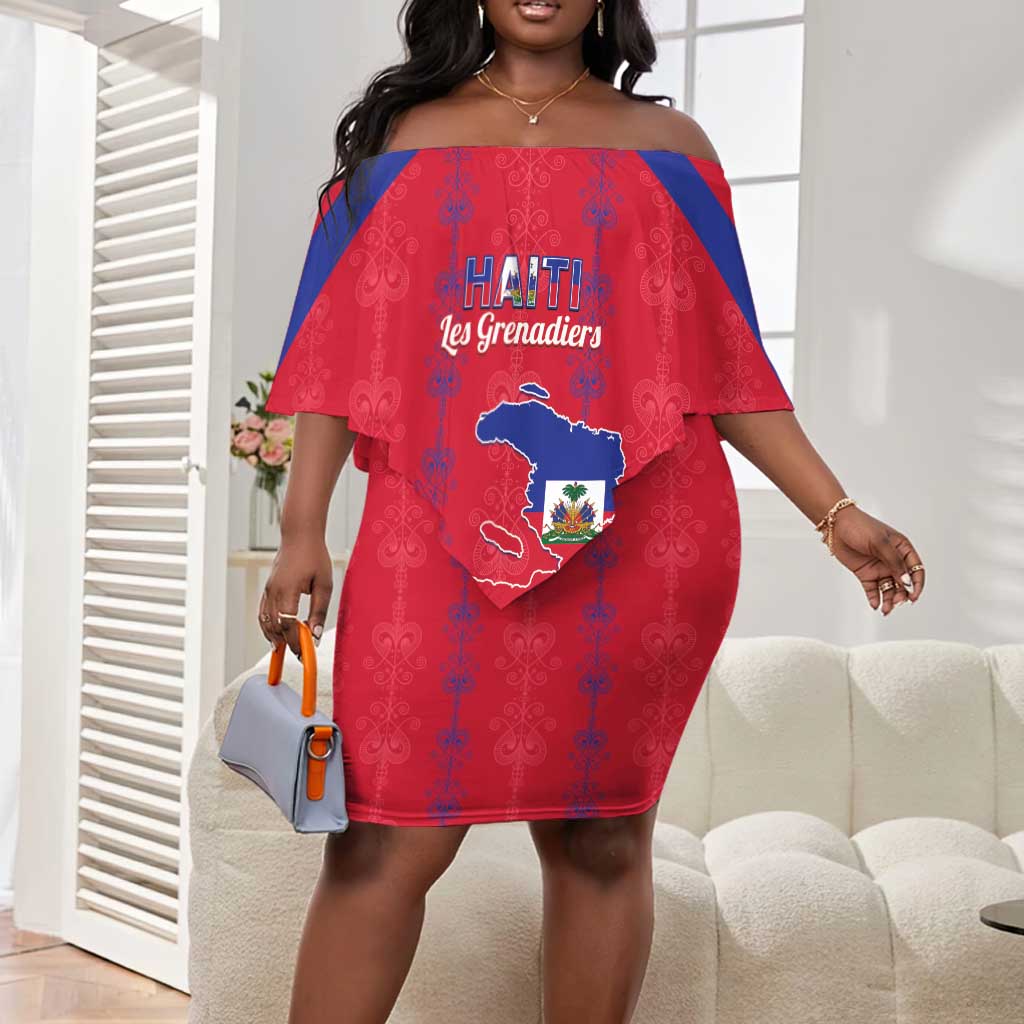 Custom Haiti Football Off Shoulder Short Dress Les Grenadiers Veve Vodou Red - African Pride