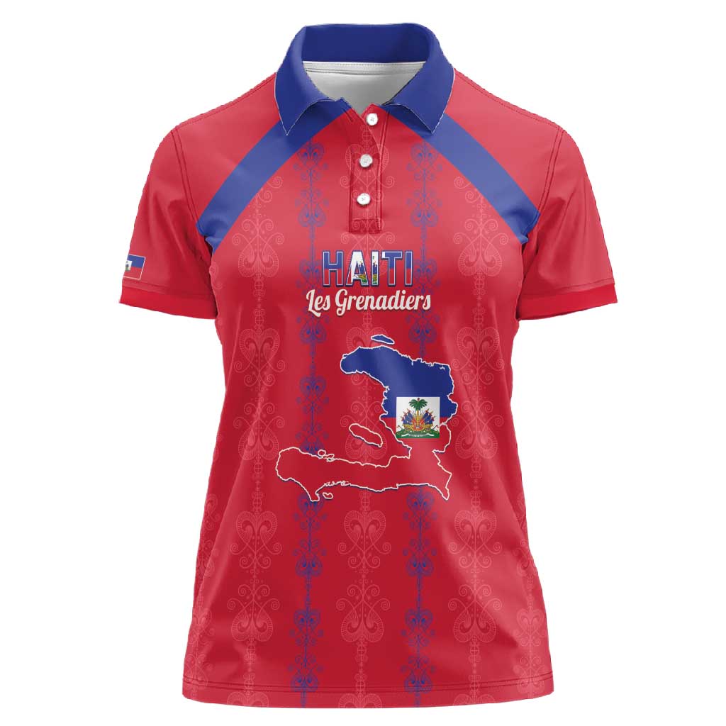 Custom Haiti Football Women Polo Shirt Les Grenadiers Veve Vodou Red - African Pride
