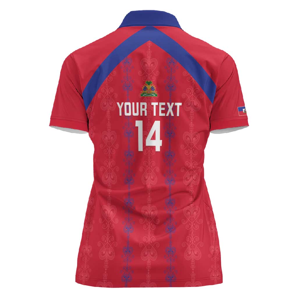 Custom Haiti Football Women Polo Shirt Les Grenadiers Veve Vodou Red - African Pride