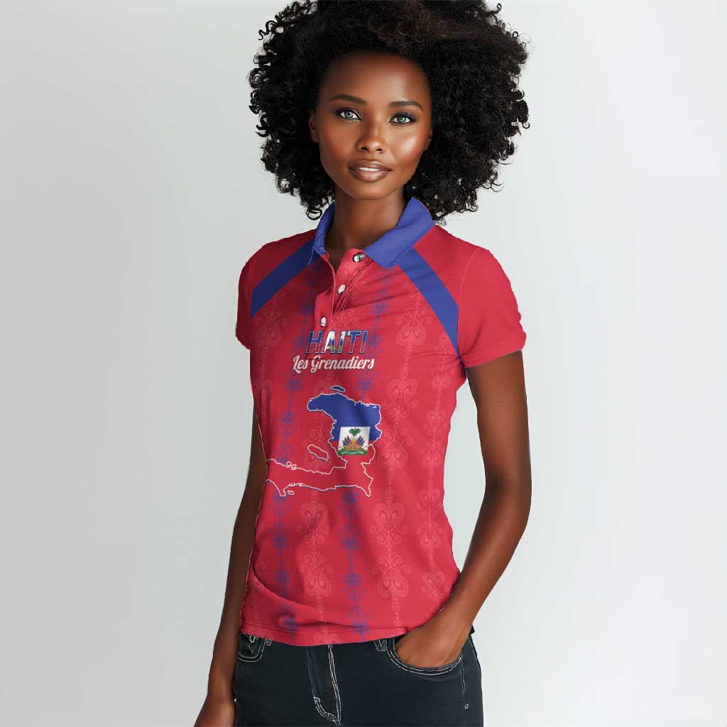 Custom Haiti Football Women Polo Shirt Les Grenadiers Veve Vodou Red - African Pride