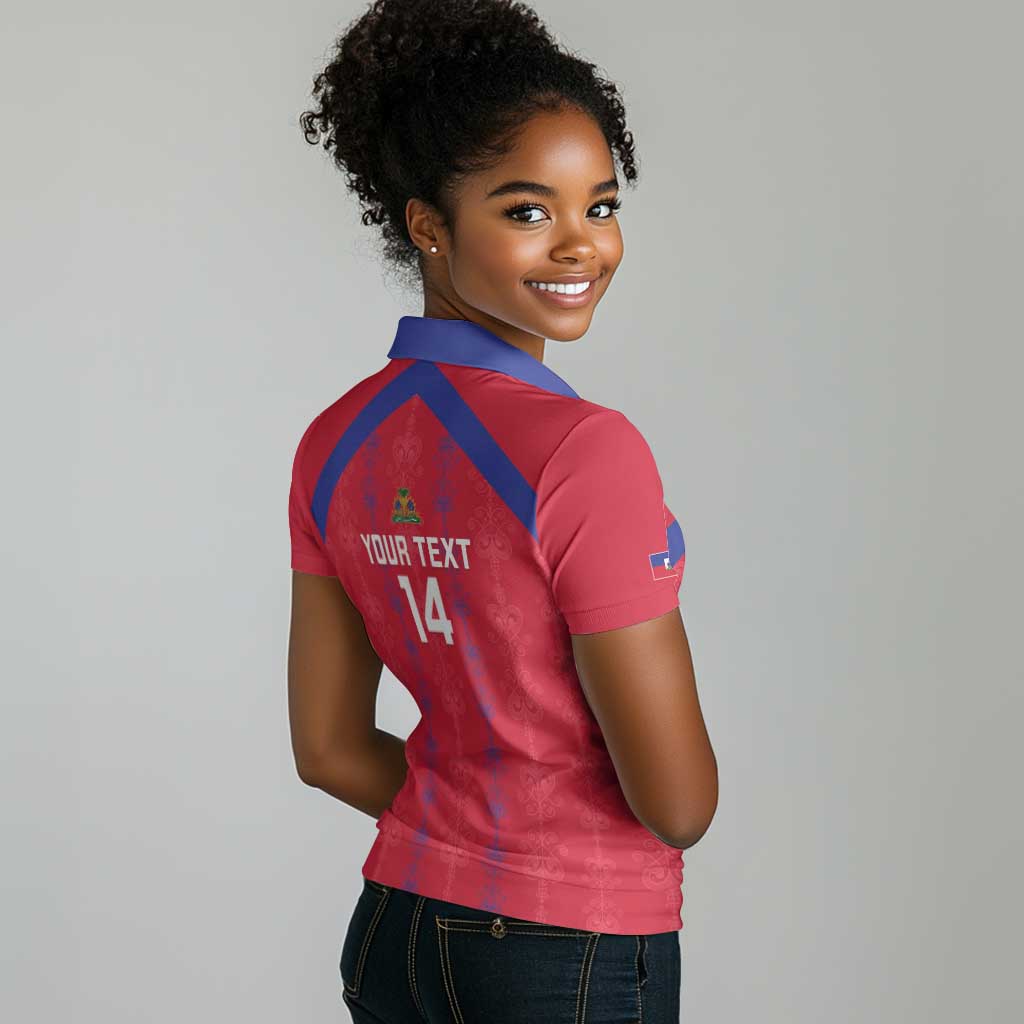Custom Haiti Football Women Polo Shirt Les Grenadiers Veve Vodou Red - African Pride