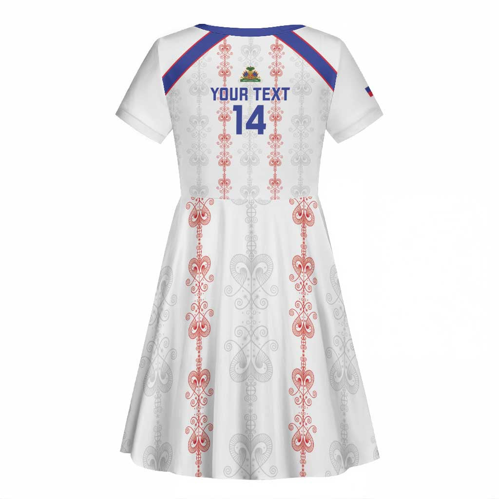 Custom Haiti Football Kid Short Sleeve Dress Les Grenadiers Veve Vodou White - African Pride