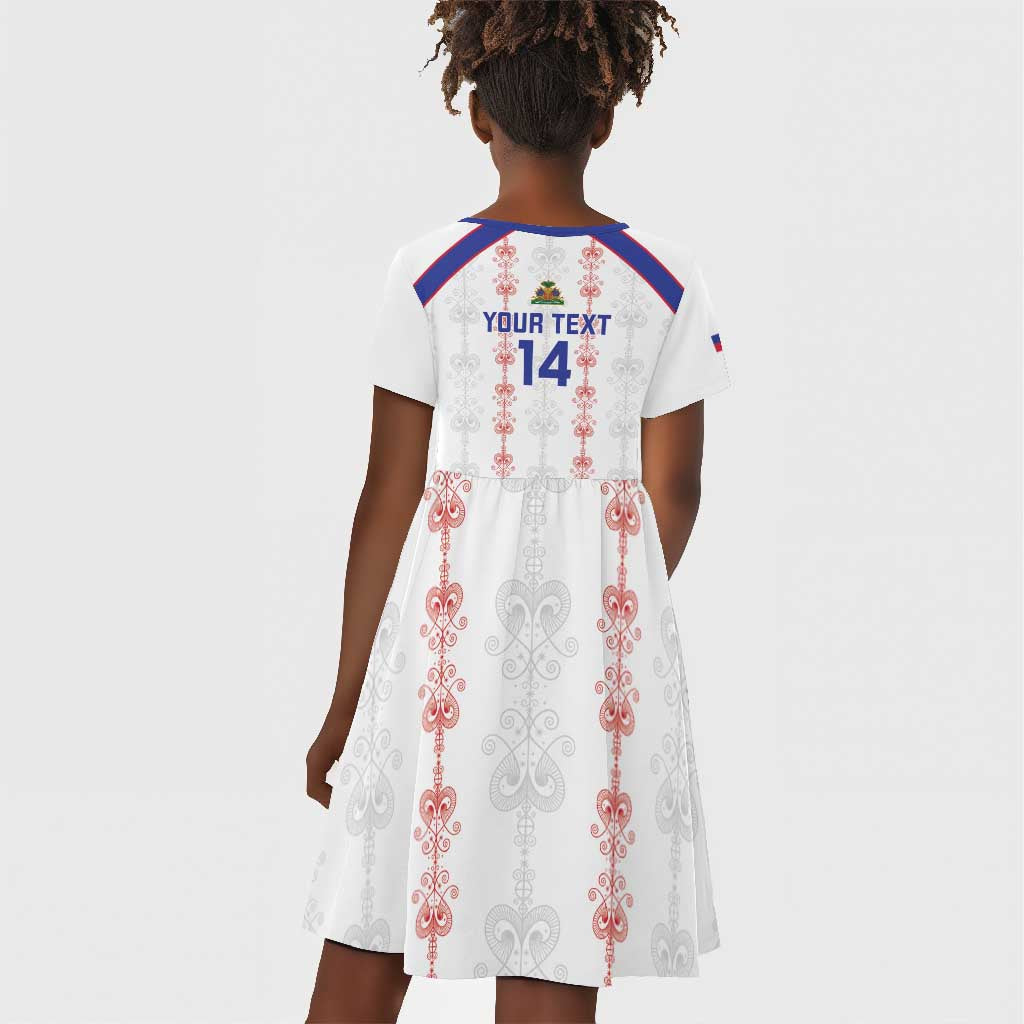 Custom Haiti Football Kid Short Sleeve Dress Les Grenadiers Veve Vodou White - African Pride