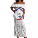 Custom Haiti Football Off Shoulder Maxi Dress Les Grenadiers Veve Vodou White - African Pride