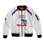 Custom Haiti Football Sleeve Zip Bomber Jacket Les Grenadiers Veve Vodou White - African Pride