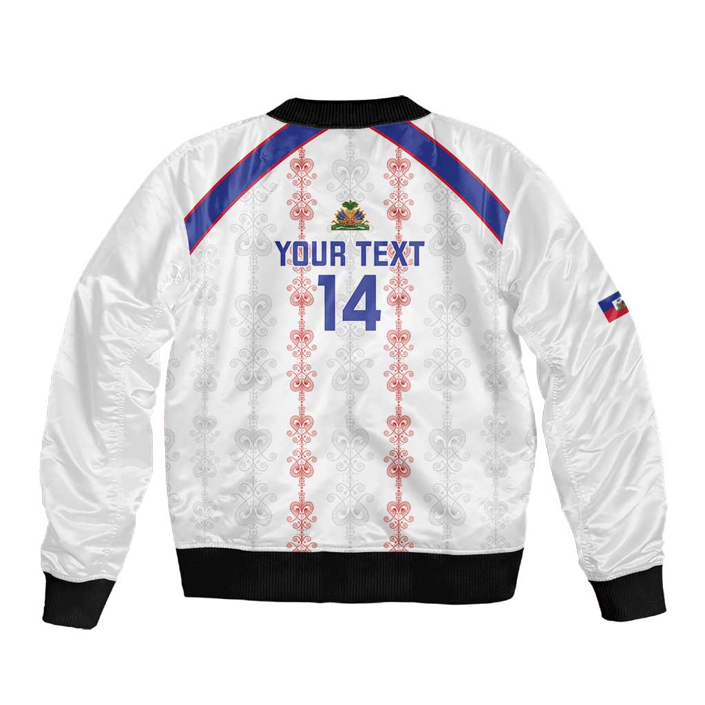 Custom Haiti Football Sleeve Zip Bomber Jacket Les Grenadiers Veve Vodou White - African Pride