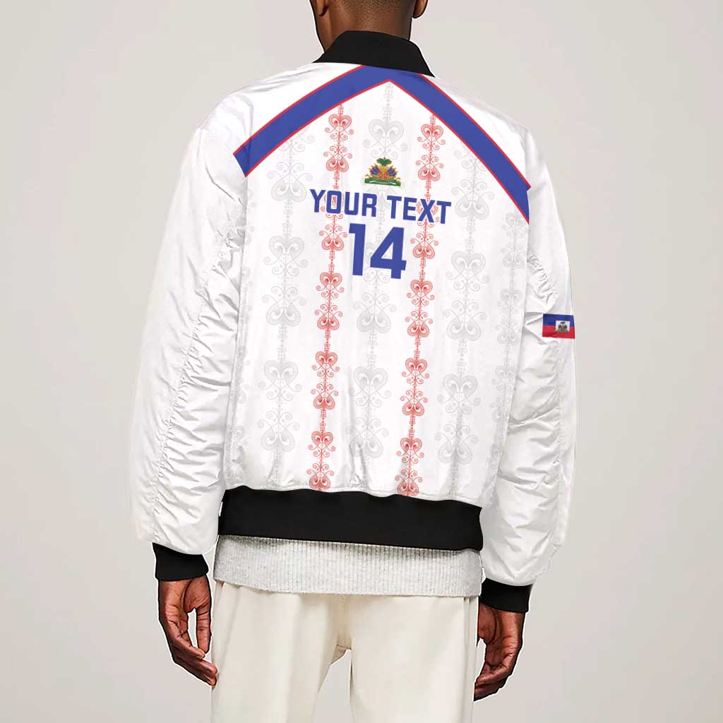 Custom Haiti Football Sleeve Zip Bomber Jacket Les Grenadiers Veve Vodou White - African Pride