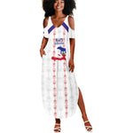 Custom Haiti Football Summer Maxi Dress Les Grenadiers Veve Vodou White - African Pride