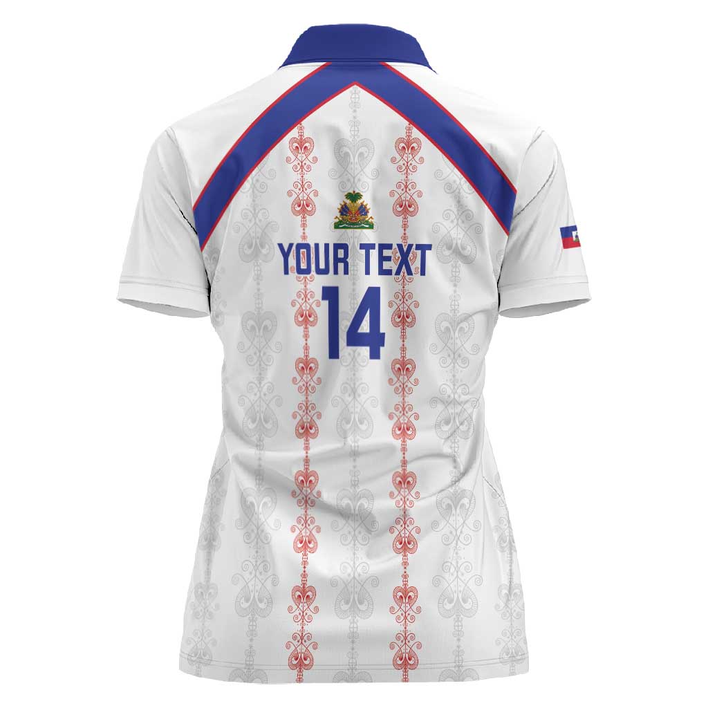 Custom Haiti Football Women Polo Shirt Les Grenadiers Veve Vodou White - African Pride