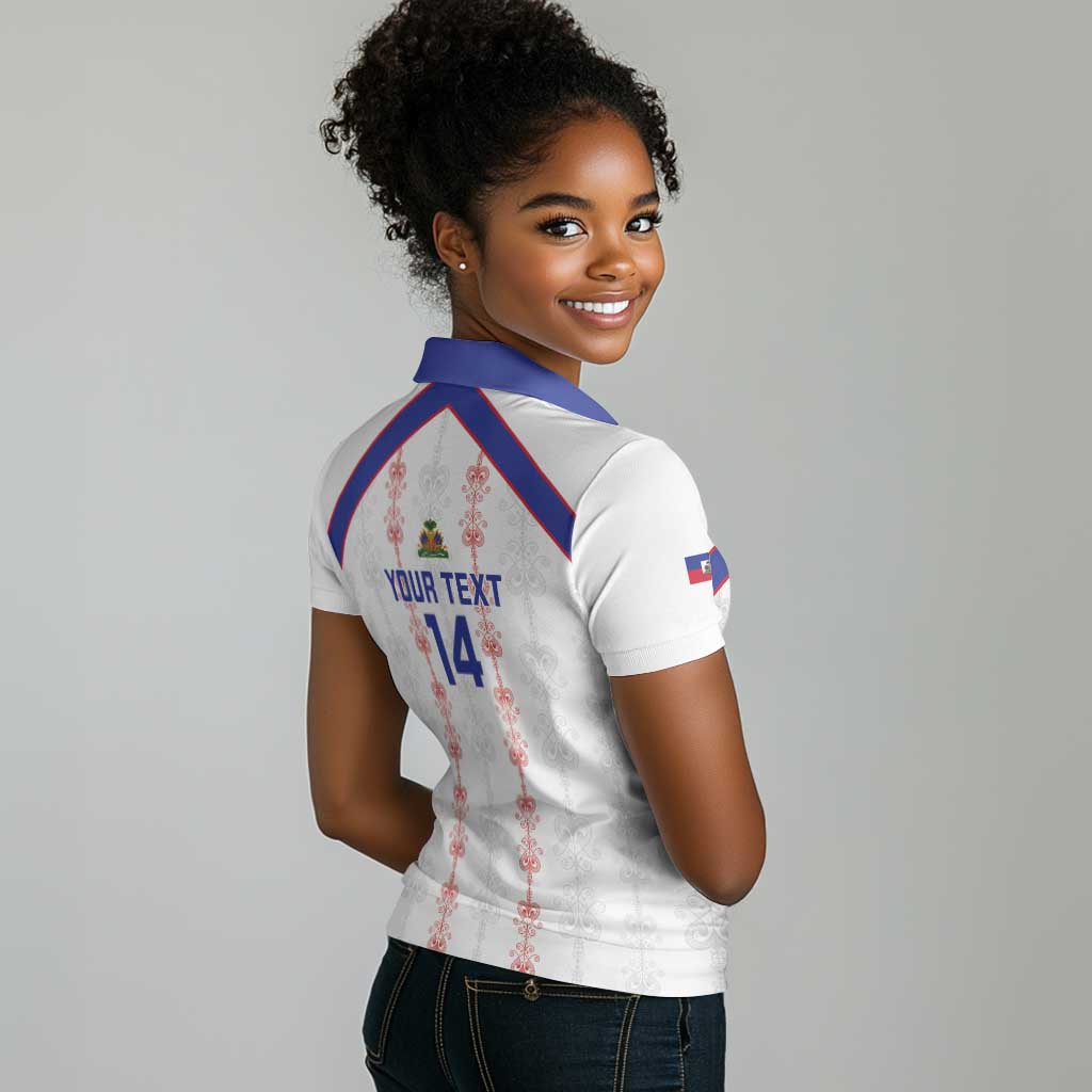 Custom Haiti Football Women Polo Shirt Les Grenadiers Veve Vodou White - African Pride