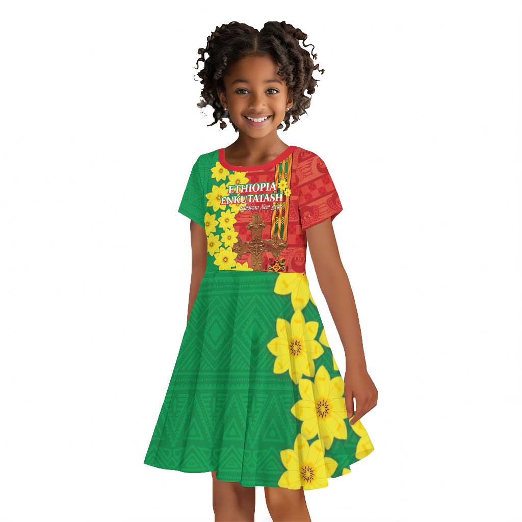 Enkutatash Ethiopia Kid Short Sleeve Dress Melkam Addis Amet Adey Abeba Flower