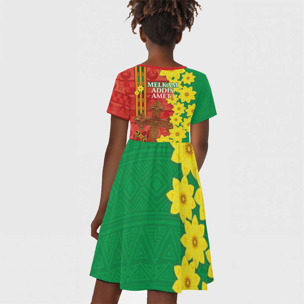 Enkutatash Ethiopia Kid Short Sleeve Dress Melkam Addis Amet Adey Abeba Flower