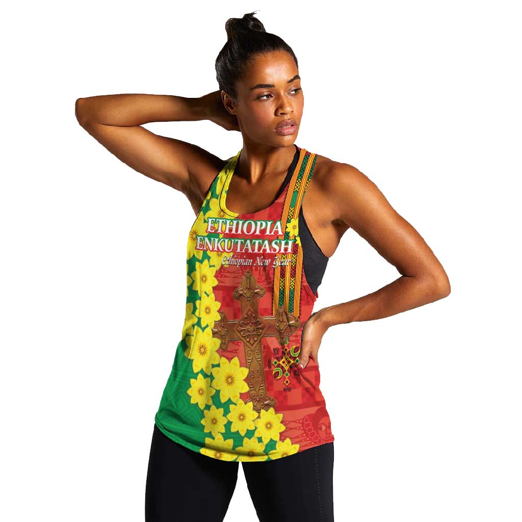 Enkutatash Ethiopia Women Racerback Tank Melkam Addis Amet Adey Abeba Flower