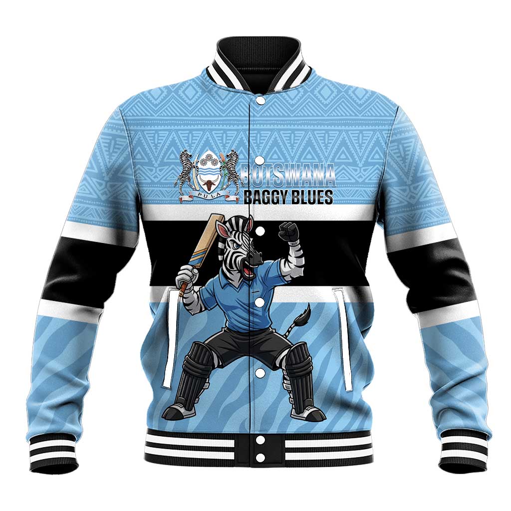 Afro Cricket Botswana Custom Baseball Jacket Go Baggy Blues Zebra Mascot - African Pride