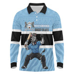 Afro Cricket Botswana Custom Long Sleeve Polo Shirt Go Baggy Blues Zebra Mascot - African Pride