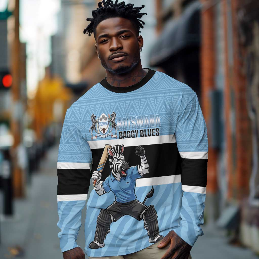 Afro Cricket Botswana Custom Long Sleeve Shirt Go Baggy Blues Zebra Mascot - African Pride