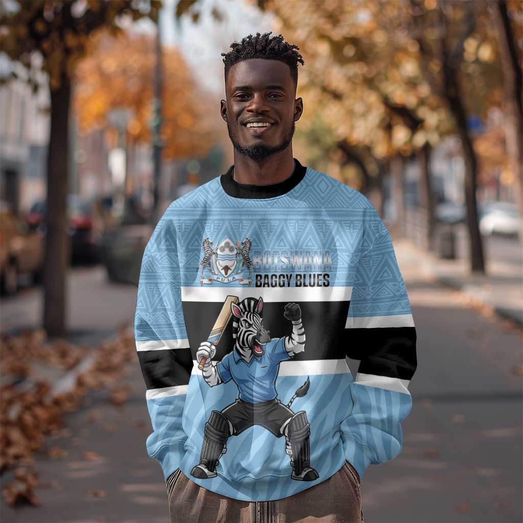 Afro Cricket Botswana Custom Sweatshirt Go Baggy Blues Zebra Mascot - African Pride
