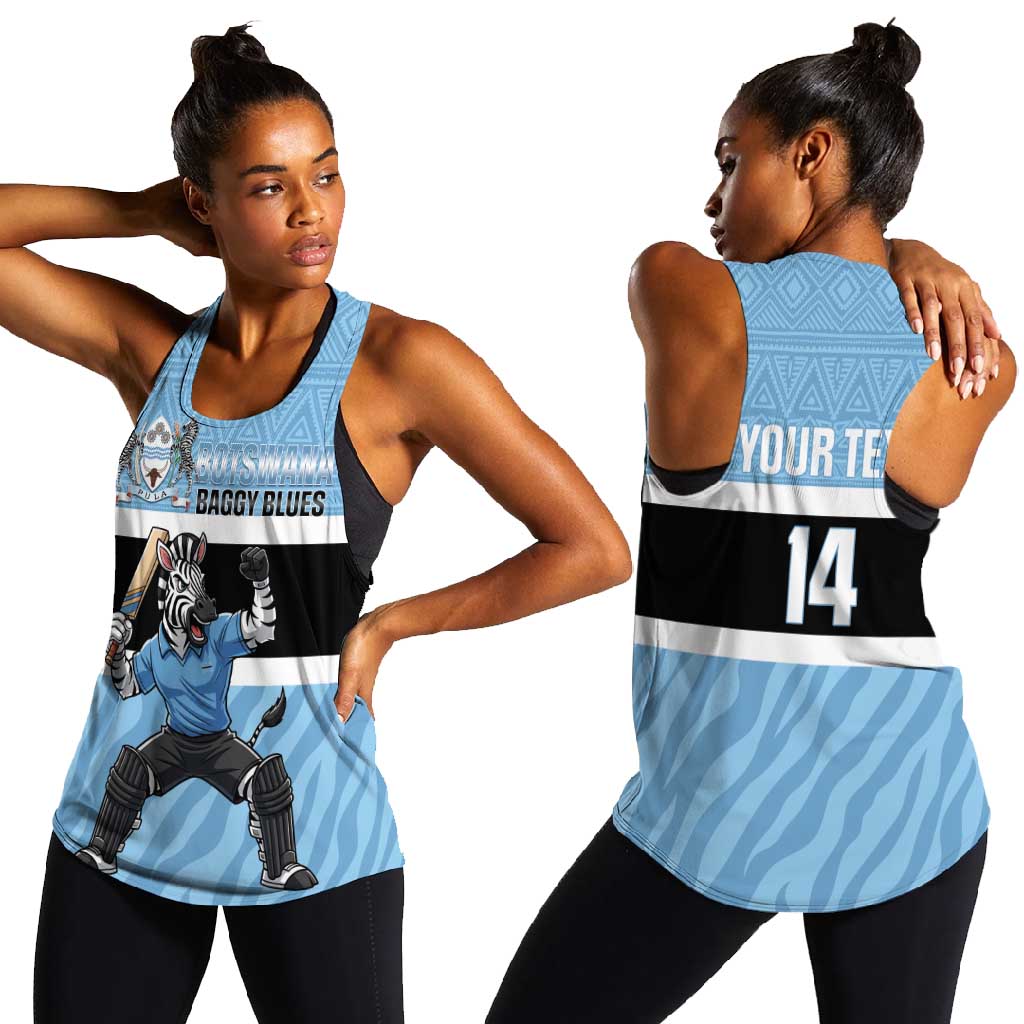 Afro Cricket Botswana Custom Women Racerback Tank Go Baggy Blues Zebra Mascot - African Pride