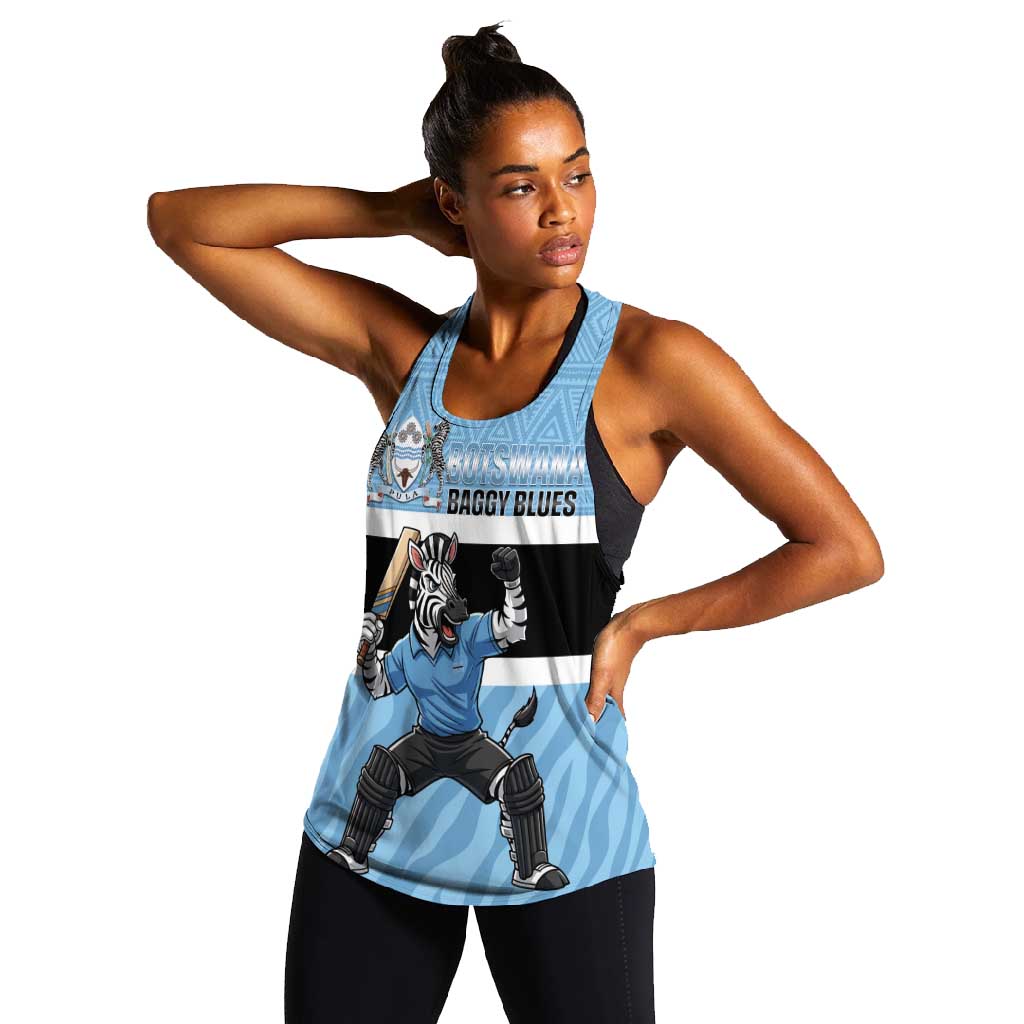 Afro Cricket Botswana Custom Women Racerback Tank Go Baggy Blues Zebra Mascot - African Pride