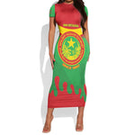 Personalized Mauritania Short Sleeve Bodycon Dress Map Flag - Independence Day 1960 LT14