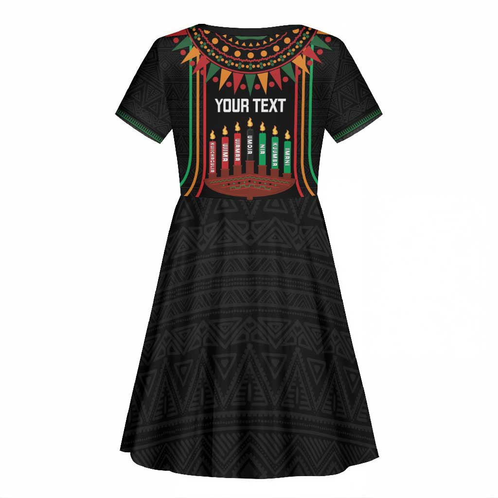 Personalized Afro-American Kwanzaa Kid Short Sleeve Dress Kinara Candles African Pattern