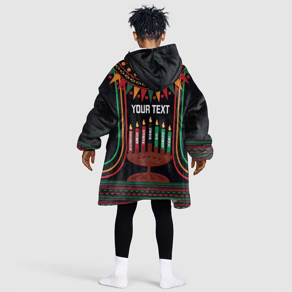 Personalized Afro-American Kwanzaa Kid Wearable Blanket Hoodie Kinara Candles African Pattern