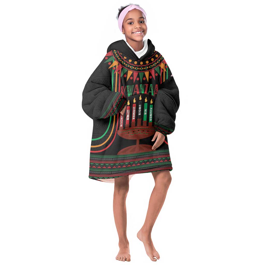 Personalized Afro-American Kwanzaa Kid Wearable Blanket Hoodie Kinara Candles African Pattern