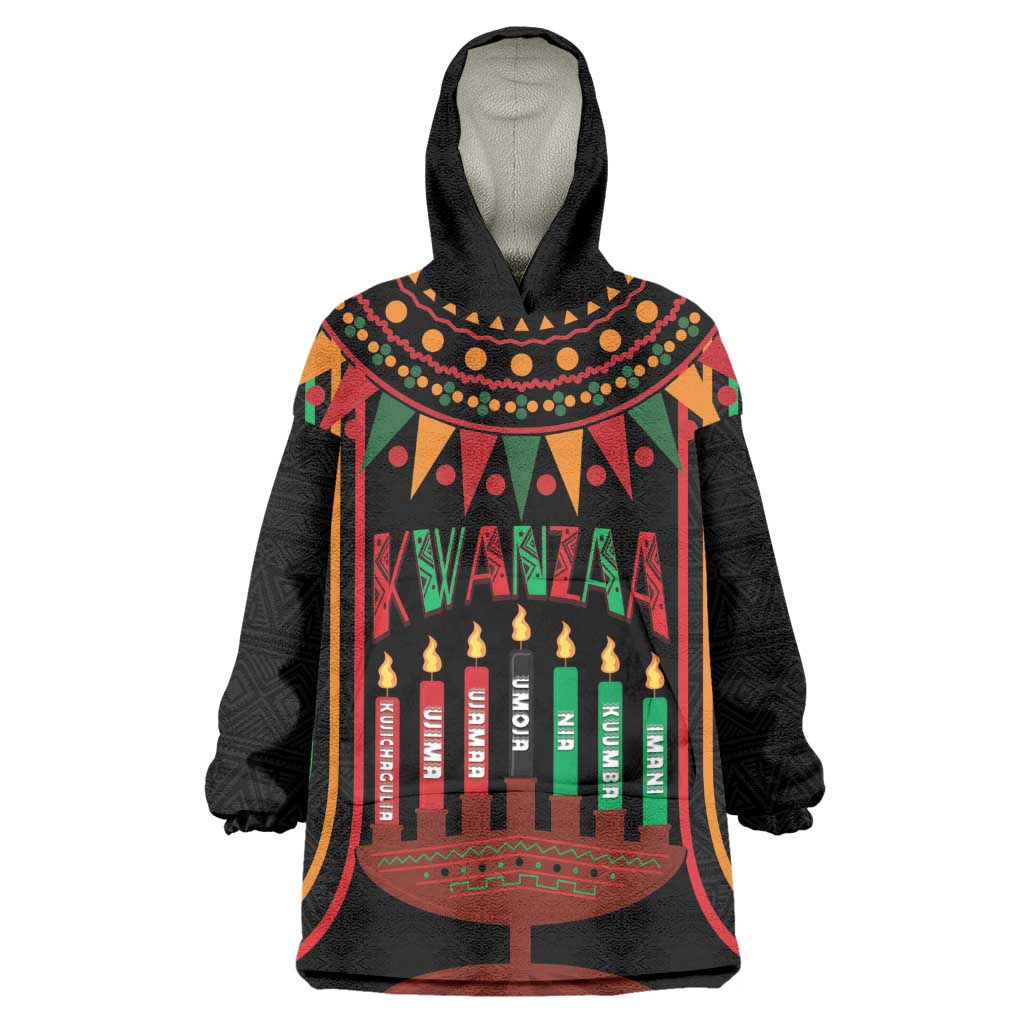 Personalized Afro-American Kwanzaa Kid Wearable Blanket Hoodie Kinara Candles African Pattern