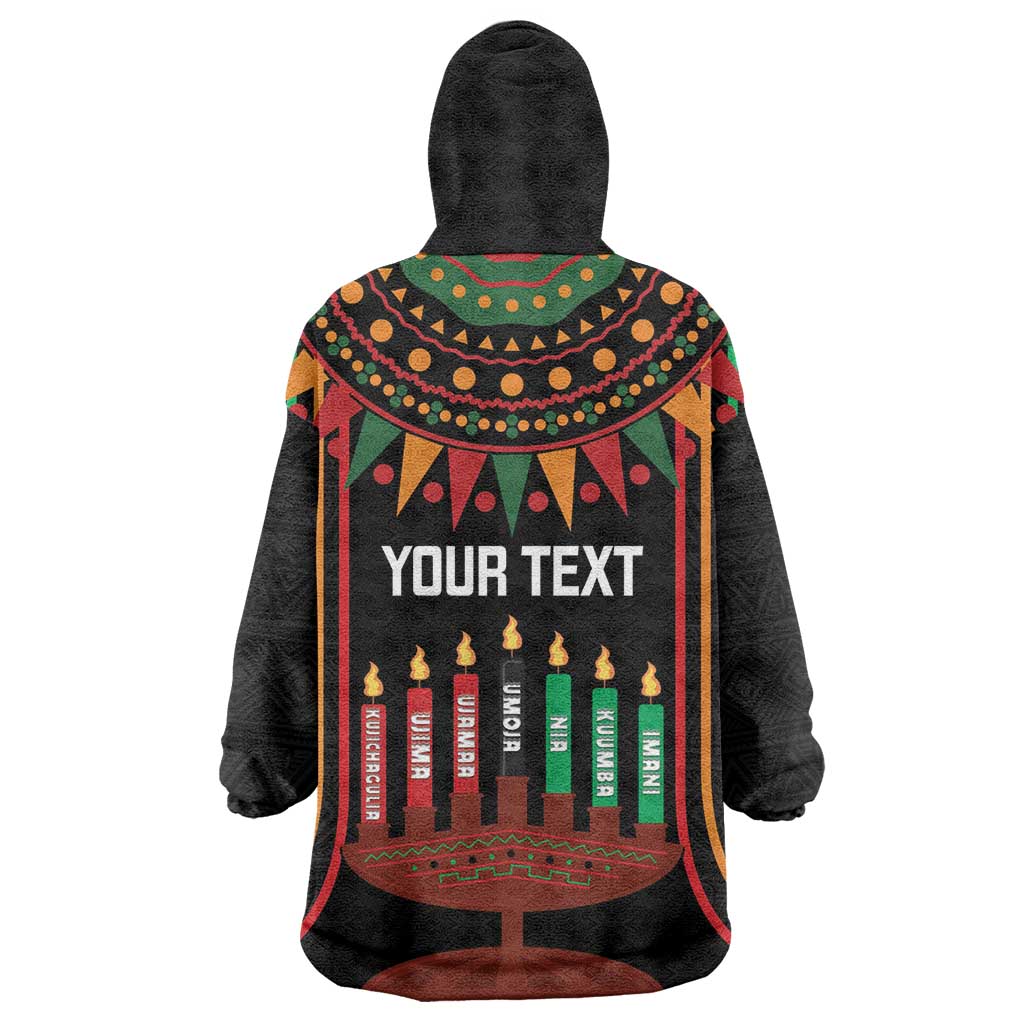 Personalized Afro-American Kwanzaa Kid Wearable Blanket Hoodie Kinara Candles African Pattern