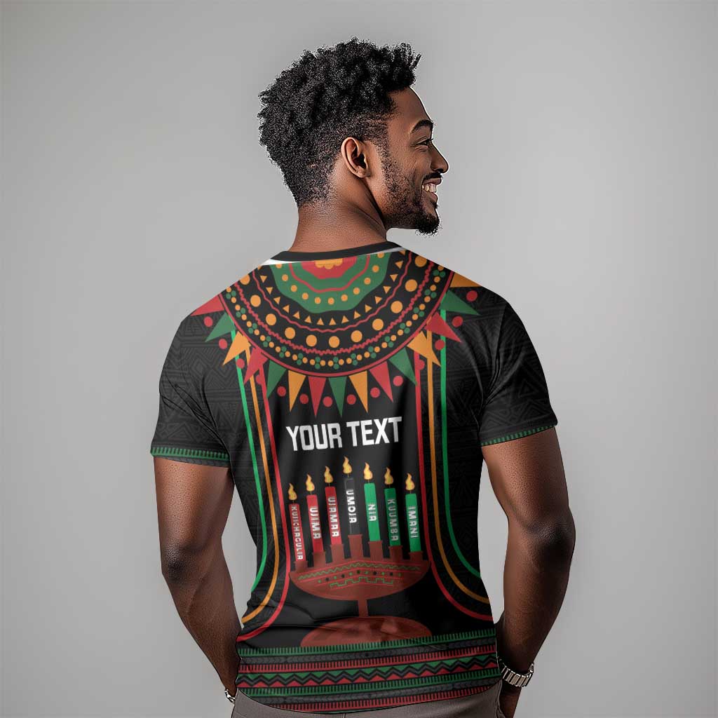 Personalized Afro-American Kwanzaa T shirt Kinara Candles African Pattern