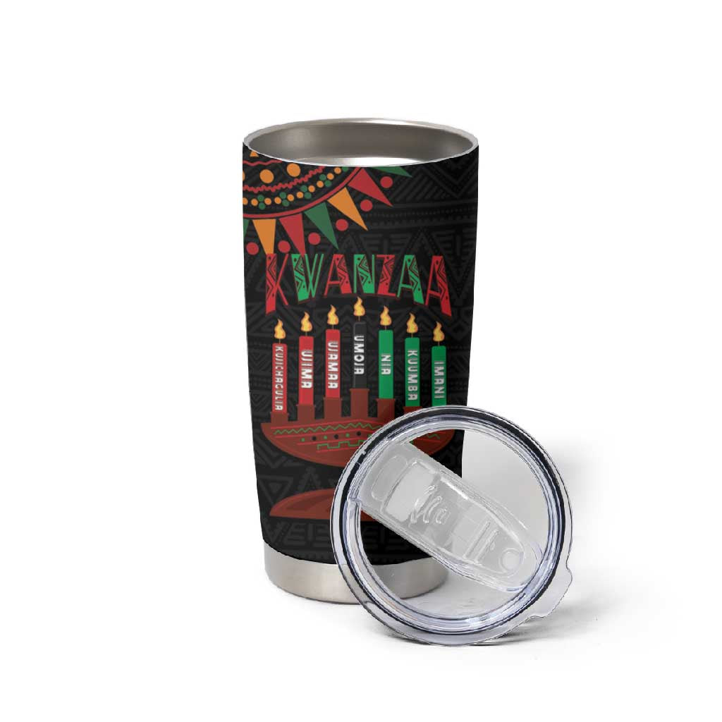 Personalized Afro-American Kwanzaa Tumbler Cup Kinara Candles African Pattern