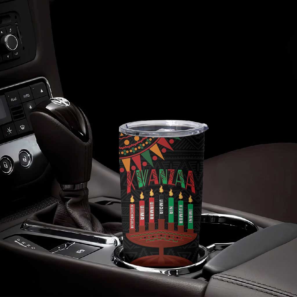 Personalized Afro-American Kwanzaa Tumbler Cup Kinara Candles African Pattern