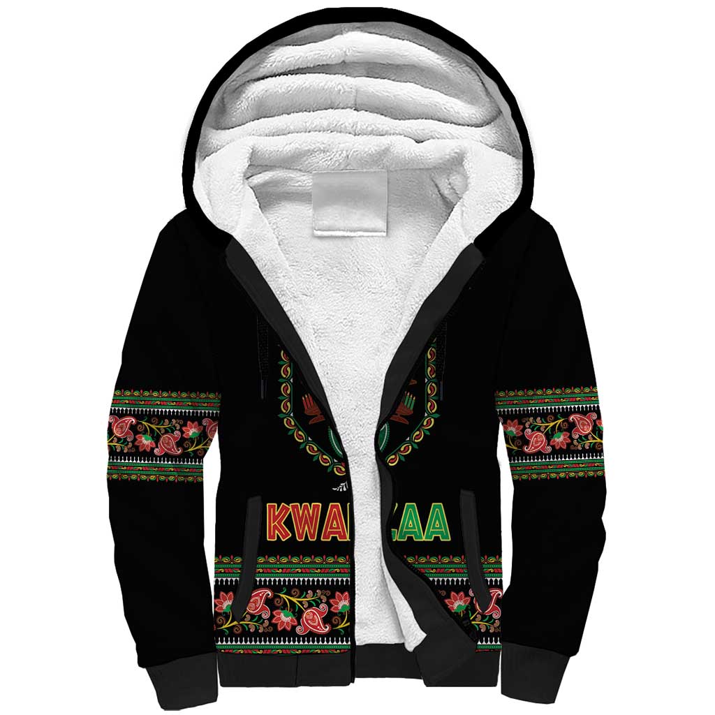 African Dashiki and Polynesian Pattern Sherpa Hoodie Half Green-Red LT9 main image 1